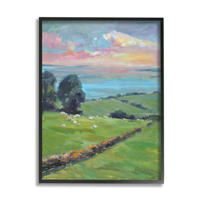 «Country Country Grasslands Striking Pink Sunset Sky», art texturé par Allayn Stevens