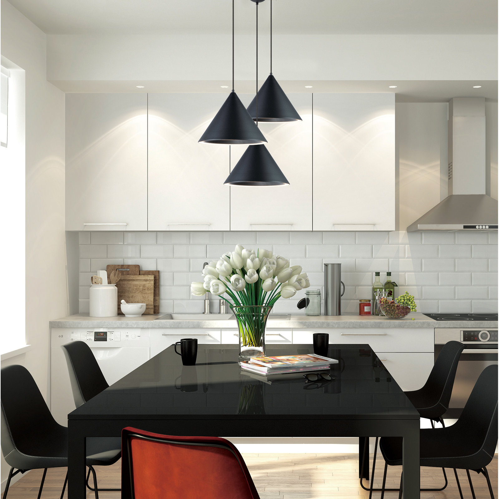 Johnston 1-Light Dimmable Integrated LED Single Pendant , Black, 7.25" H x 9.5" W x 9.5" D