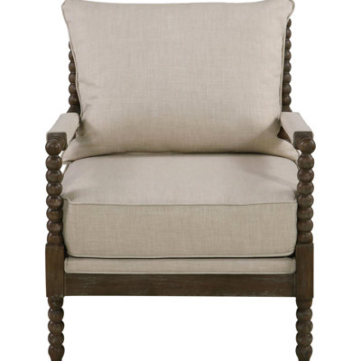 Beige Armchair With Geometric Patterns On Seat - 38" X 34" 29.5 Brown Wood Accent Chair Upholstery H W