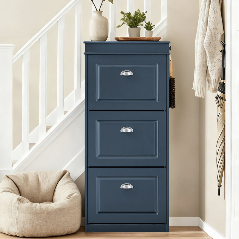 Rangement à chaussures 3 tiroirs pour vestibule, salon, petit espace, bleu, l 20,9 po x P 9,4 po x H 46,5 po, Bleu