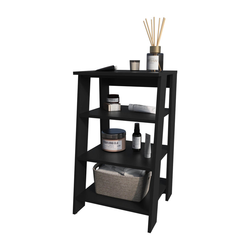 Black Freestanding Bathroom Shelf With 4 Shelves For A Clean And Tidy Bathroom, Offering Storage Spaces, Black