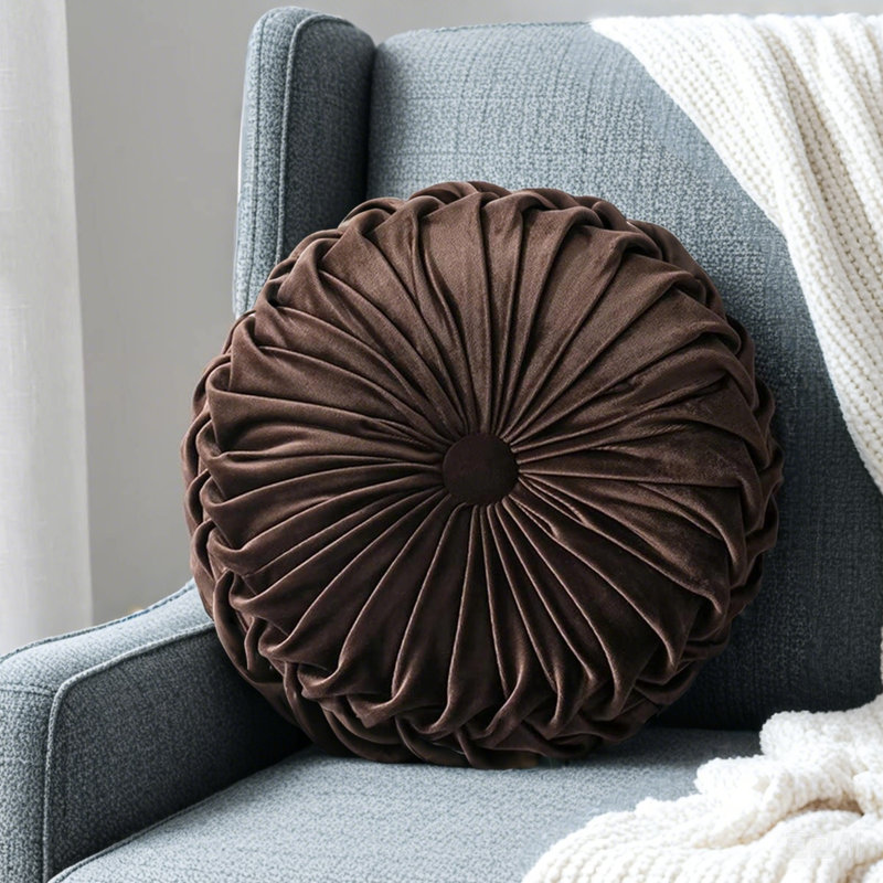 Velvet Round Throw Pillow for Couch Decor 15-Inch (Set of 2), Coffee