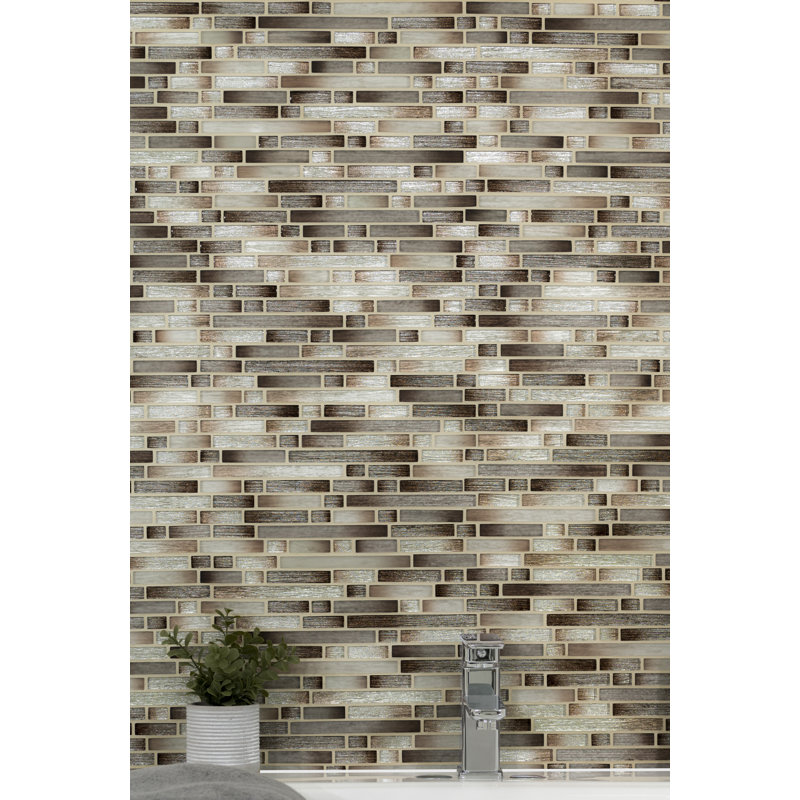 Kinzari Interlocking 12 in. x 12 in. Glossy Glass Mosaic Wall Tile, Auric