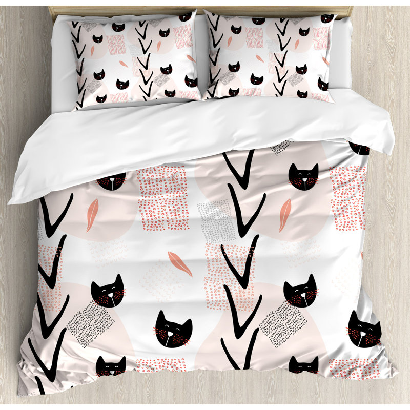 Queen Size Cute Cat Faces Duvet Cover Set