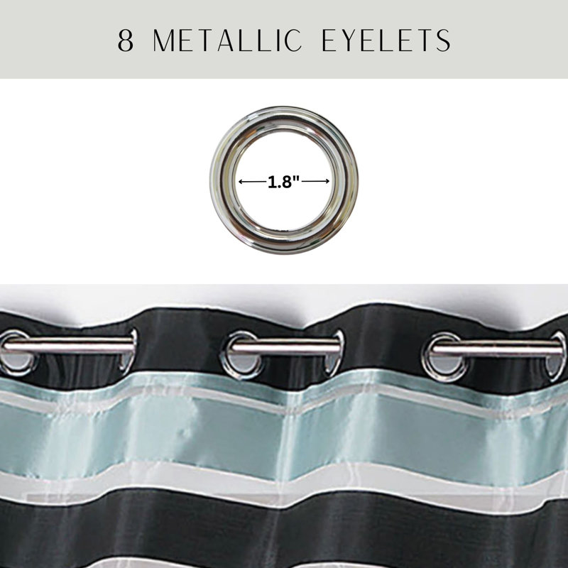 Black and Blue Gray Striped Polyester Sheer Grommet Curtain Panels, 95 x 55 Inches