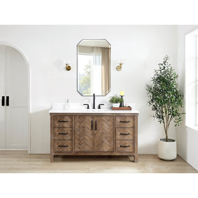 Ensemble de meuble-lavabo simple avec plateau en marbre de culture et miroir Javier