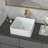 15" White Bathroom Sink Square Ceramic Vessel Sink with Decorative Slotted Lines