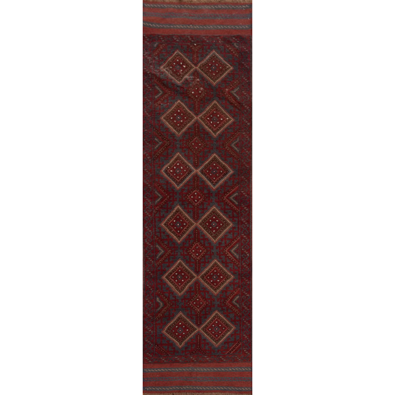 Tapis de couloir rouge en laine de conception unique 8 pi 3 po x 2 pi 0 po