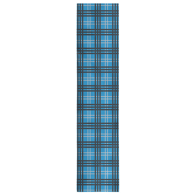 Paid Polyester Table Runner, 90" L x 16" W, Carolina Blue/Silver/Black