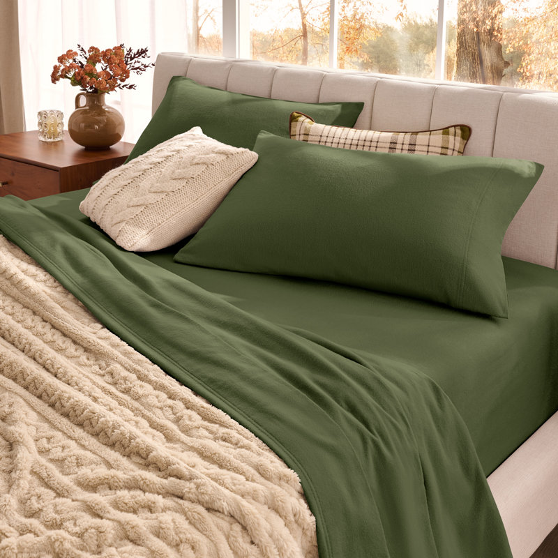 Organic 100% Cotton Flannel Sheet Set, Cypress, Full XL Sheet Set with 2 Pillowcases