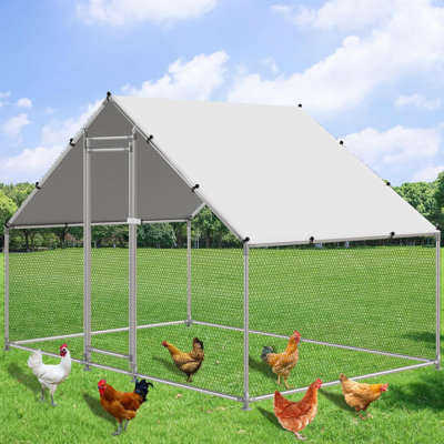Large Metal Chicken Coop Walk-in Poultry Cage Hen Duck Run House with Waterproof & Anti-UV Cover Galvanized Rabbits Habitat Spire Shaped Cage for Outd -  Tucker Murphy Pet™, F682843D26F9457795A53DE096215866