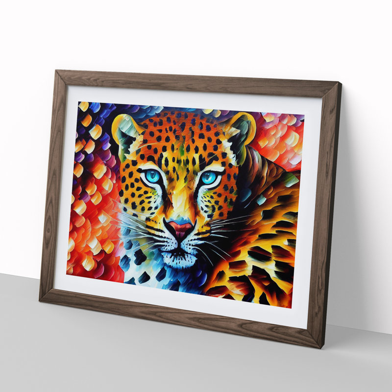 Leopard Vol.1 - Single Picture Frame Print, 46cm H x 64cm W x 2cm D, Walnut