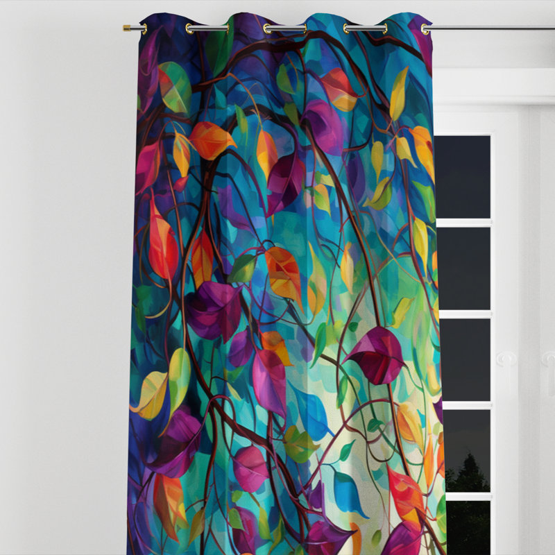 Multicolor Vibrant Vines I - Abstract Botanicals Grommet Curtain - Velvet Room Darkening - 1 panel, 52" W x 63" L
