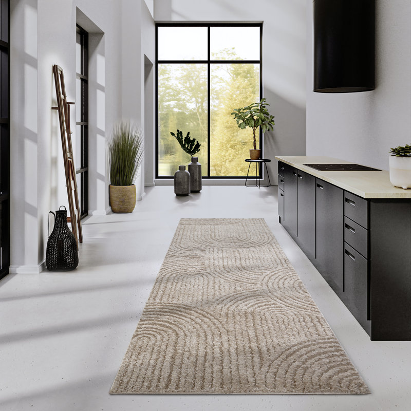 Gallery Geometric Machine Woven Beige Area Rug, Runner 80 x 240cm