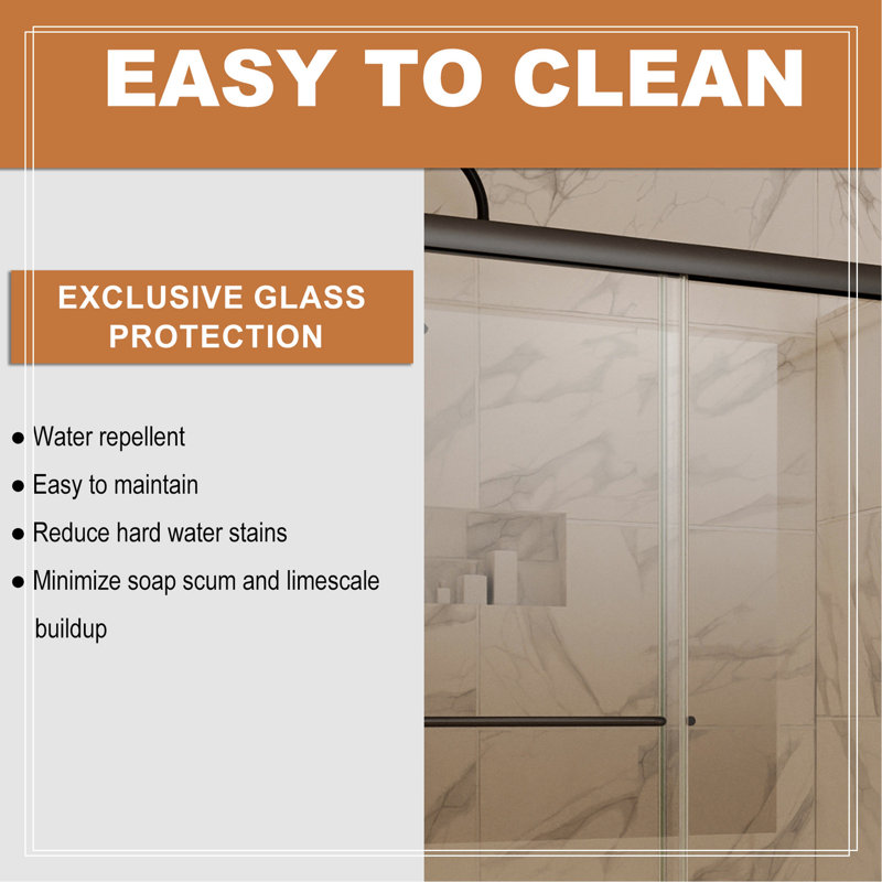 50 po -54 po X 72 po Porte de douche coulissante traditionnelle en noir mat avec verre transparent