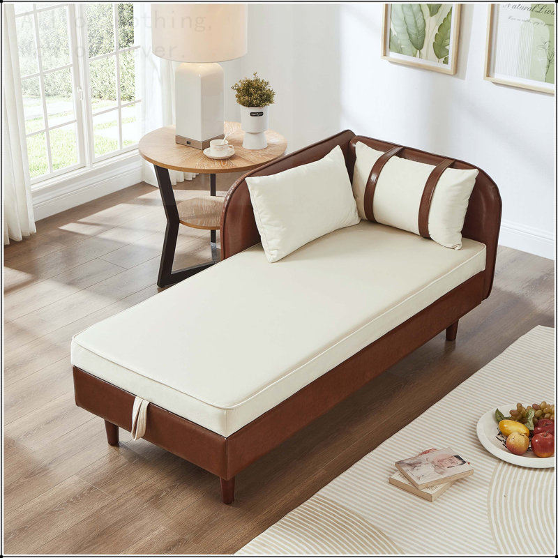 65" Storage Chaise Lounge Sofa, Brown/Beige