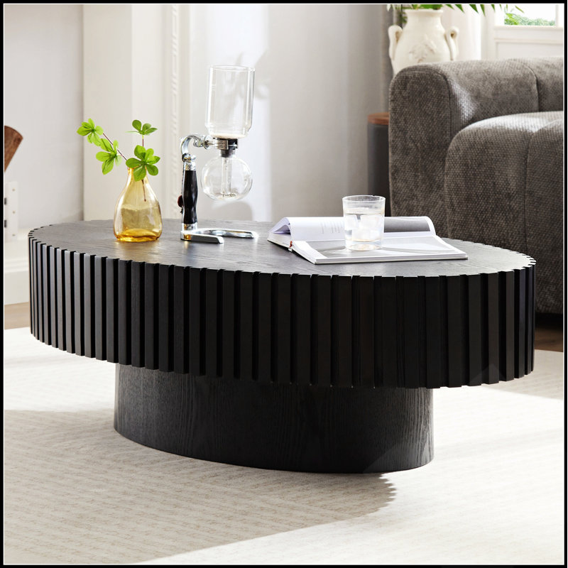 Table basse ovale moderne fabriquée à la main, 111 cm (43,7 pouces), pied central robuste pour petits espaces de vie et chambres à coucher