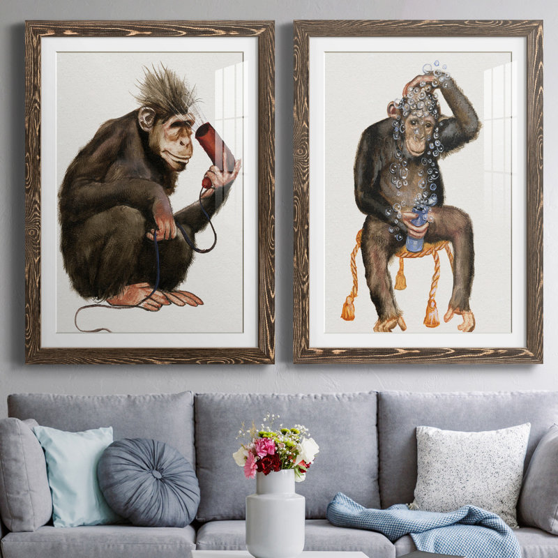 «Bath Animals I», ensemble de 2 impressions, Papier, cadre noyer, Blanc, H 37,5 po x l 55 po x P 1,5 po