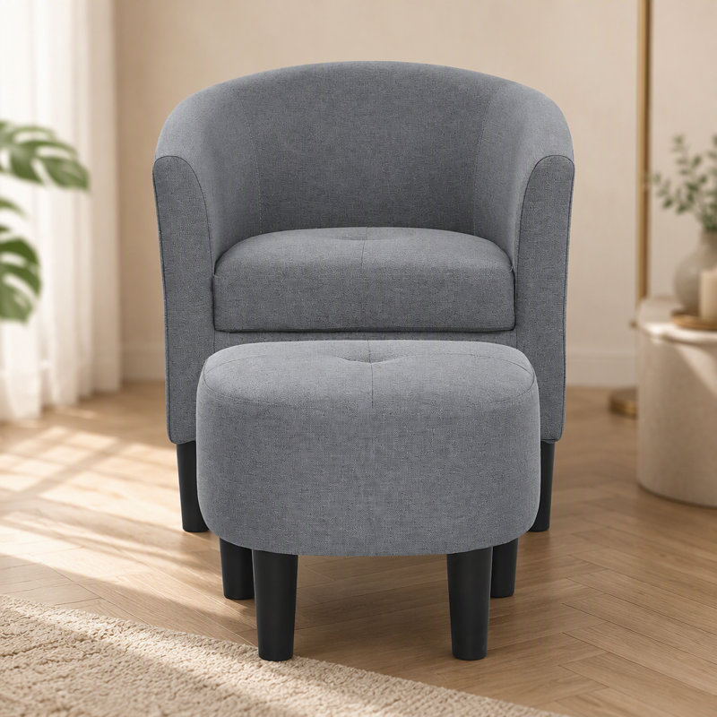 Fauteuil demi-tonneau de 25,5 po de large en polyester et repose-pieds