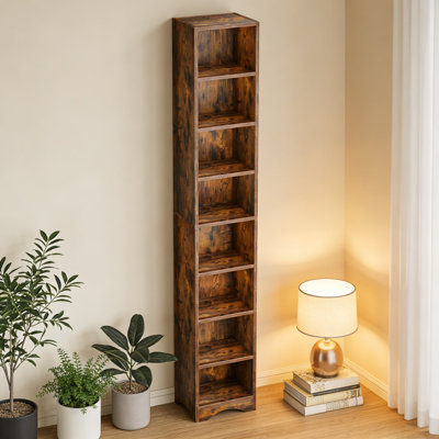 Bibliothèque d'angle mince à 8 niveaux avec tablettes réglables, grande bibliothèque étroite pour les petits espaces, rangement dans la chambre à coucher ou la salle de bain, base surélevée