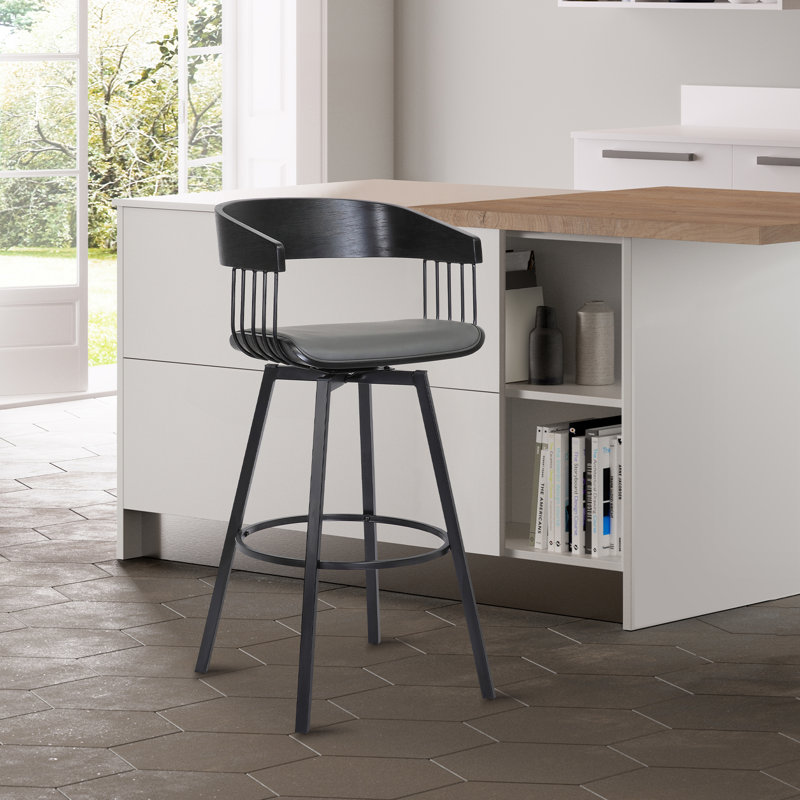 Tabouret rembourré Lynnox, Noir, Gris, Tabouret de bar (siège d'une hauteur de 31 po)