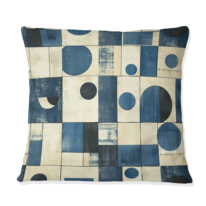 Coussin décoratif blanc et bleu Midcentury Geometric I - Midcentury, H 18 po x l 18 po