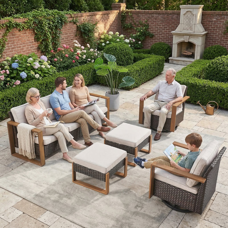 Drazen Outdoor Wicker Patio Furniture Set, Weather-Resistant for Patios & Gardens, Beige, Brown