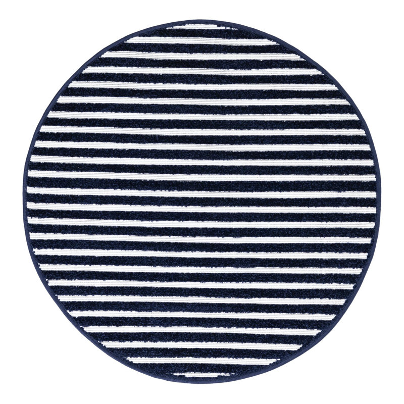 Sabrina Soto Stripes Indoor/Outdoor Rug Navy Blue, Round 3'1"