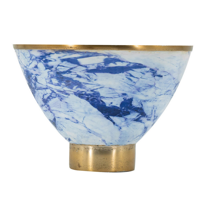 Bol décoratif 10 pouces, or brossé, bleu inspiré du marbre, aluminium