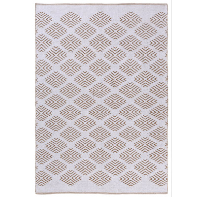 Tapis intérieur en coton / polyester tissé à plat à motif brun clair / blanc