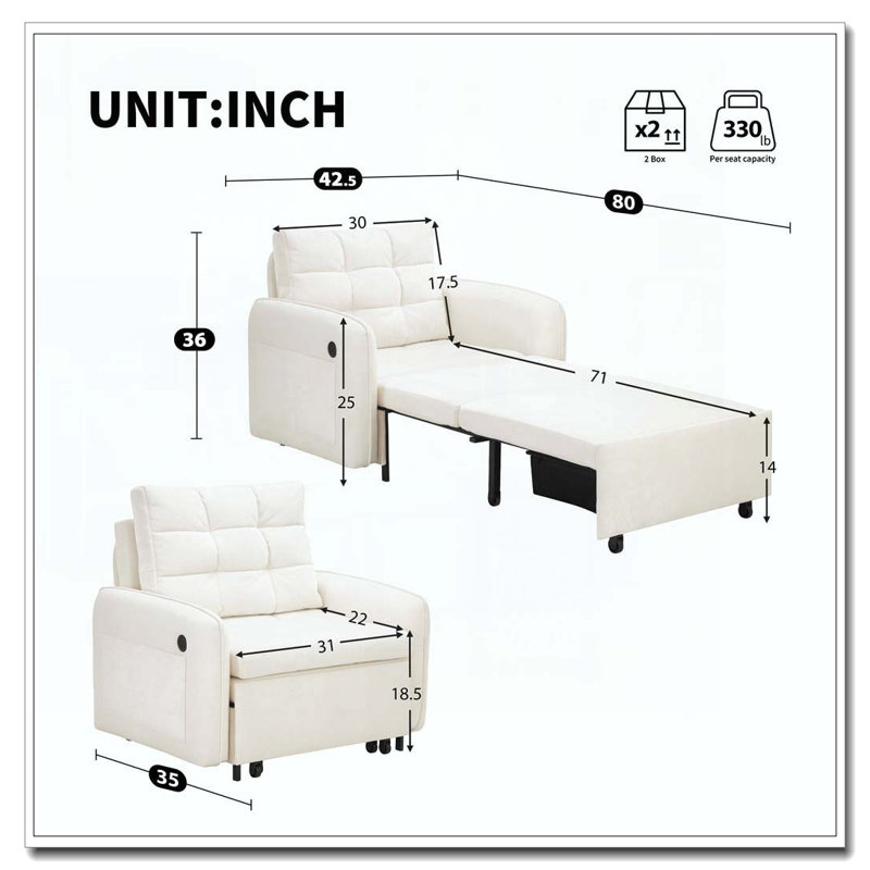 Canapé-lit 3 en 1, Beige