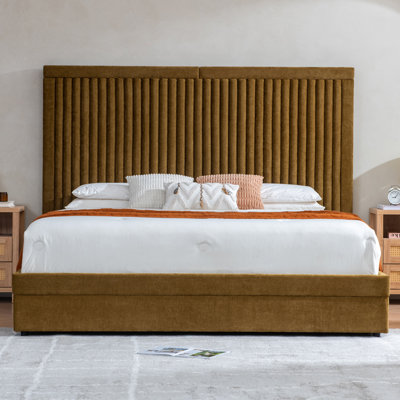 Upholstered Platform Bed With Storage Drawers, Tall Channel Tufted Headboard, No Box Spring Needed