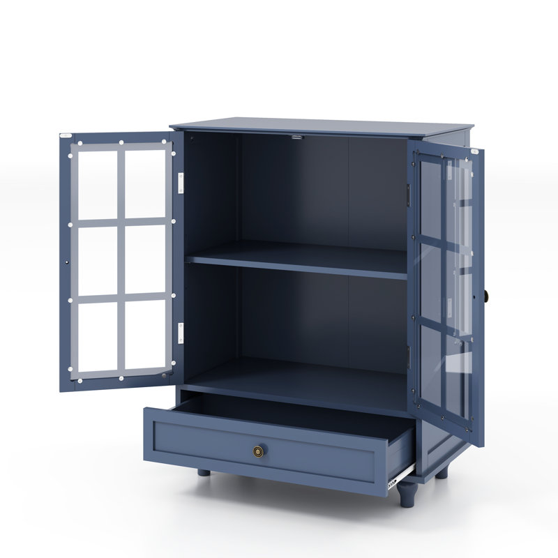 Buffet Minimalisme avec portes doubles en verre et tiroir, buffet de rangement moderne, Blue