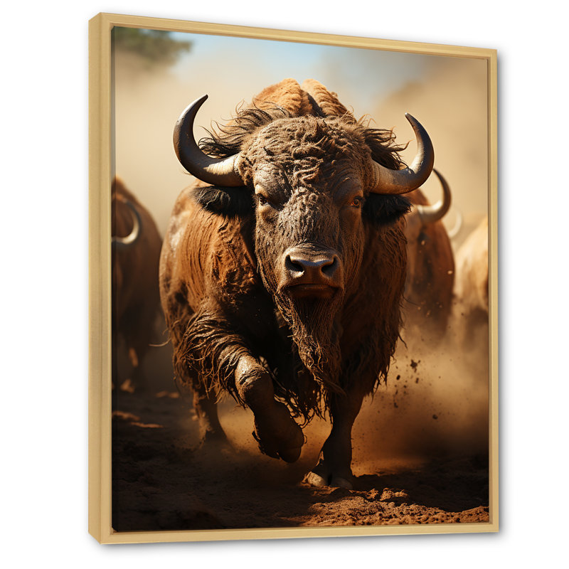 Kembre Native Art Buffalo Thunder - impression, H 20 po x l 12 po x P 1 po, Cadre naturel flottant