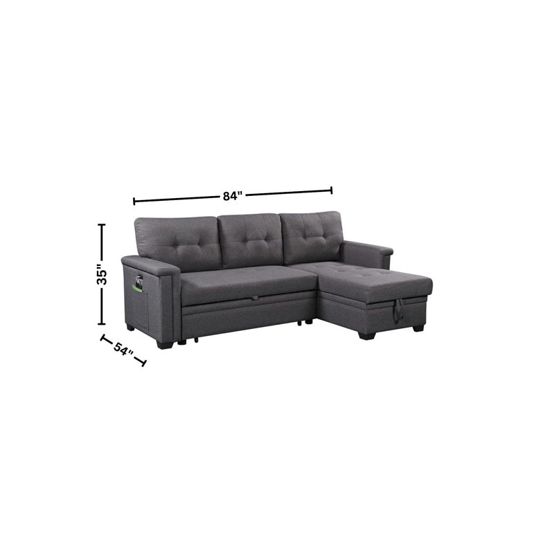 Queribus Dark Gray Reversible Sleeper Sectional Sofa With Storage Chaise