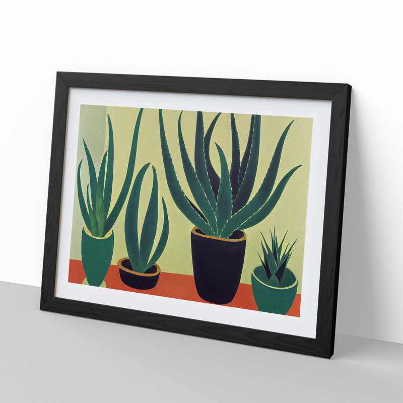 Aloe Vera Plants - Single Picture Frame Print, Black, 46cm H x 64cm W x 2cm D