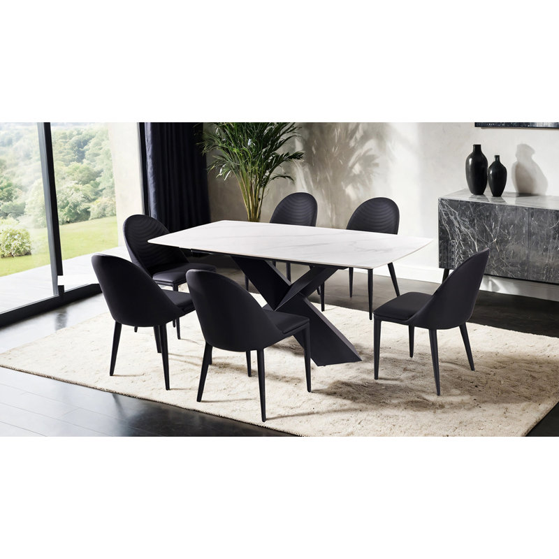 Table de salle à manger contemporaine 70,6 po, noir / blanc, Noir