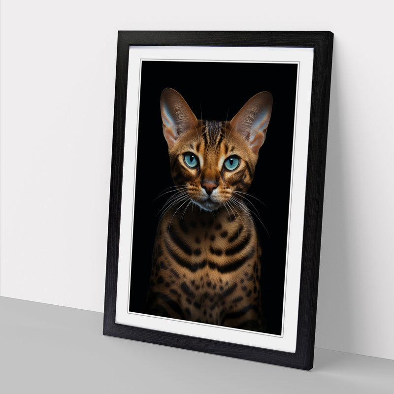 Bengal Cat Minimalism - Framed Print, 46cm H x 34cm W, Black Framed