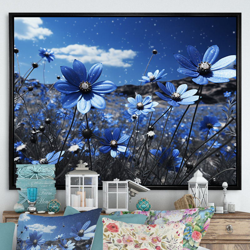 Sapphire Meadow II - impression, Cadre flottant noir, H 16 po x l 32 po x P 1 po