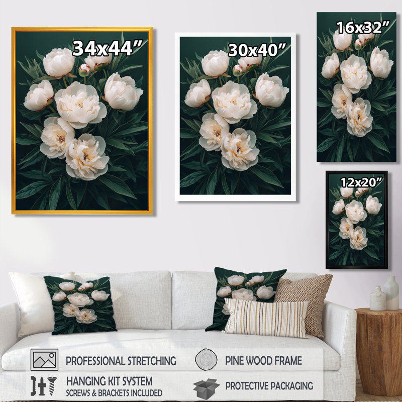 Beese - Floral Canvas Wall Art, Argent argent, H 44 po x l 34 po, Reproduction encadrée sans passe-partout