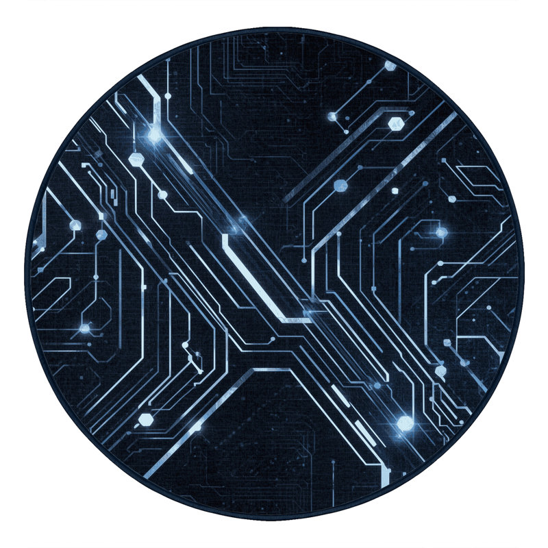 Machine Washable Ottoline Sleek & Chic Modern Geometric Shapes Rug in Gray – Navy Binding, 3' Round