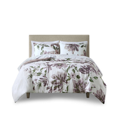 Très grand lit dans un sac avec édredon doux, draps, motif floral mauve, édredon lavable, microfibre jusqu'à 16 po de profondeur de matelas, literie d'allergène