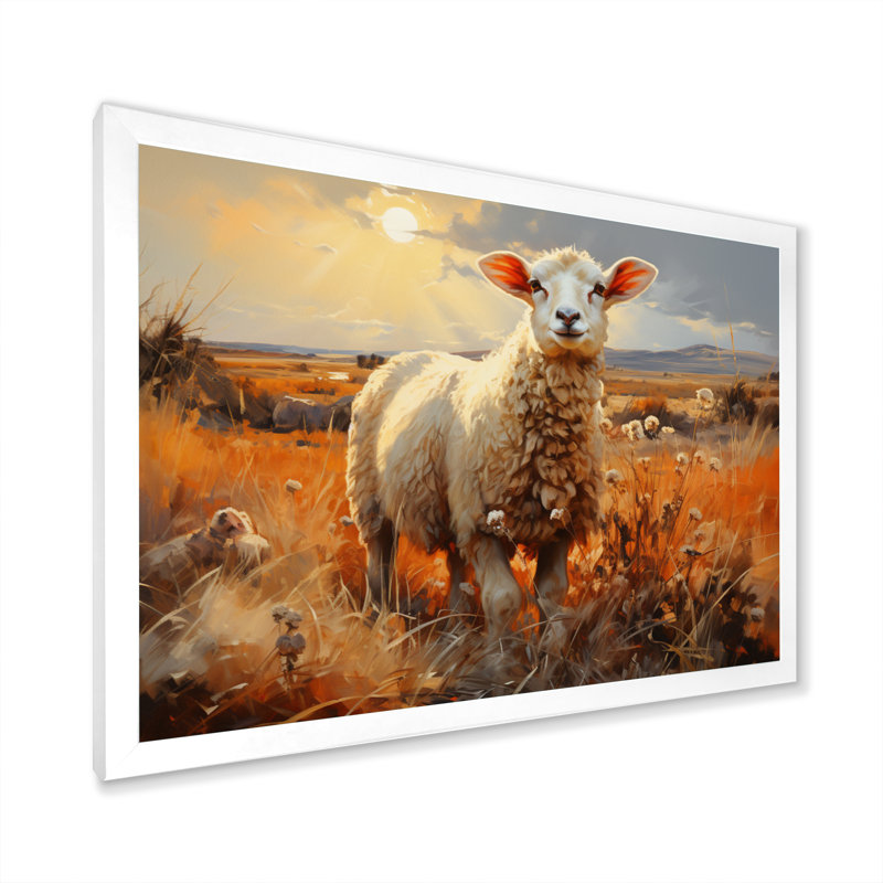 «Sheep In Sunlight I» sur toile, H 34 po x l 44 po x P 1,5 po, Cadre simple blanc