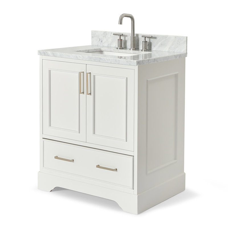 31'' Single Bathroom Vanity with Carrara Marble Top, White