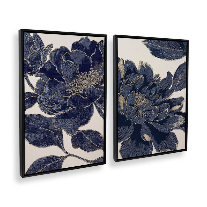 «Midnight Bloom», ensemble de 2 impressions, 48 po x 32 po, Cadre flottant noir satiné