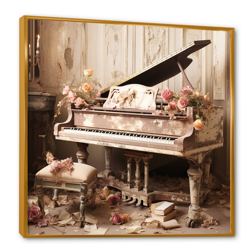 Vintge Piano Romantic Melodies 1 - Piano Wall Art, Gold Floater Framed, 30" H x 30" W x 1.5" D