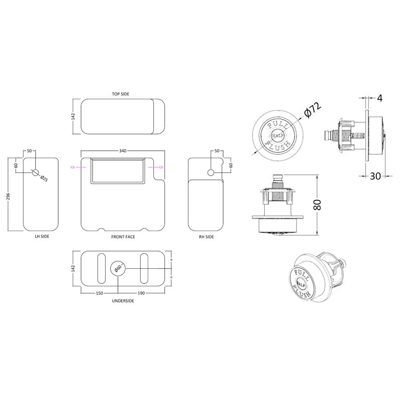 Universal Access Cistern & Chrome Traditional Flush Plate, Brushed Brass
