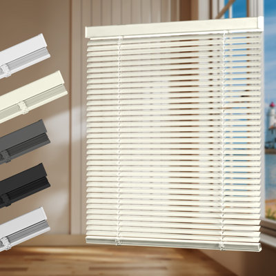 Aluminum Mini Blinds 1 Inch Metal Slat Darkening Venetian Blind New Cordless Horizontal Window Blinds Anti-UV Waterproof Venetian Blind for Office Home Windows,Beige,35"W X 72"H