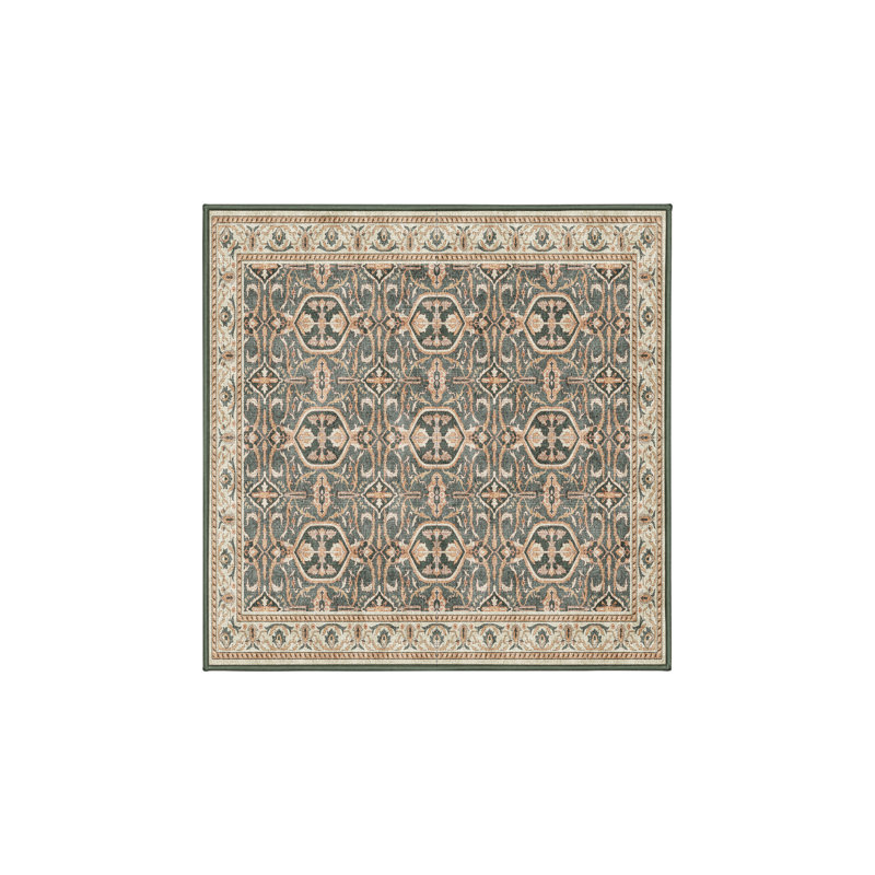 Tapis oriental vert en chenille / polyester tissé à la main Srisha, Carré 7 pi