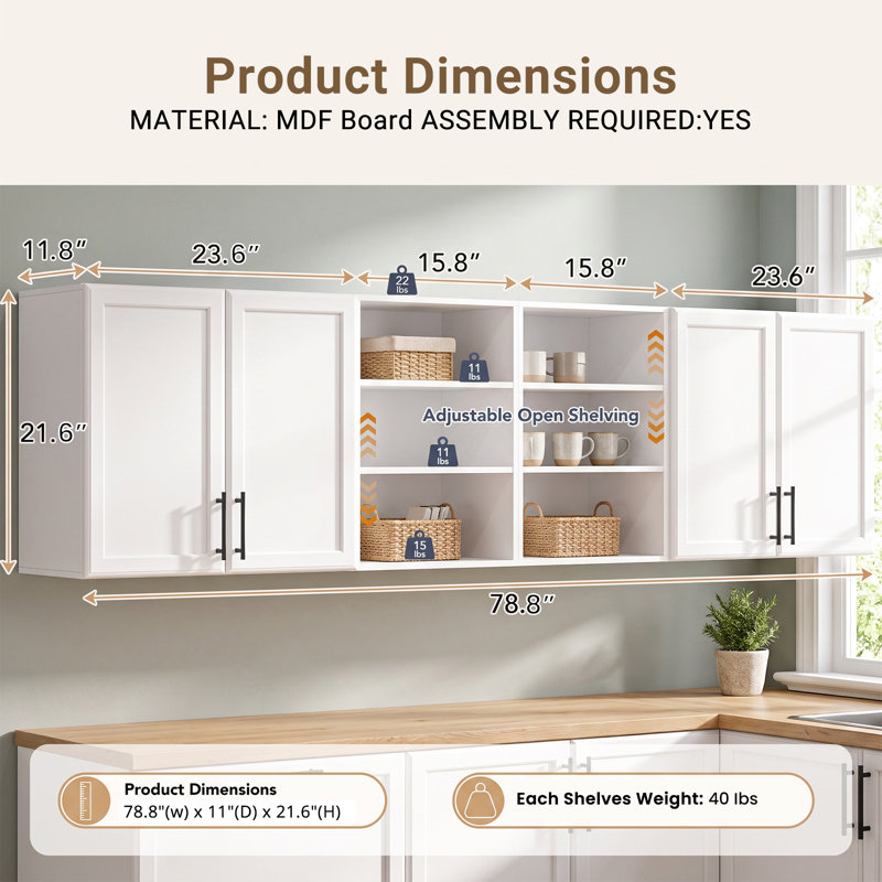 78.6"W Laundry Room Cabinets Shelves Set
